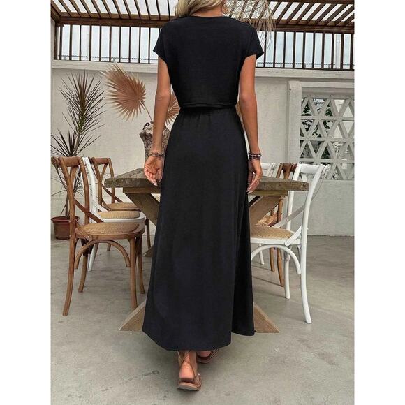 Round Neck Top and Slit Skirt Set - Picture 5 of 5